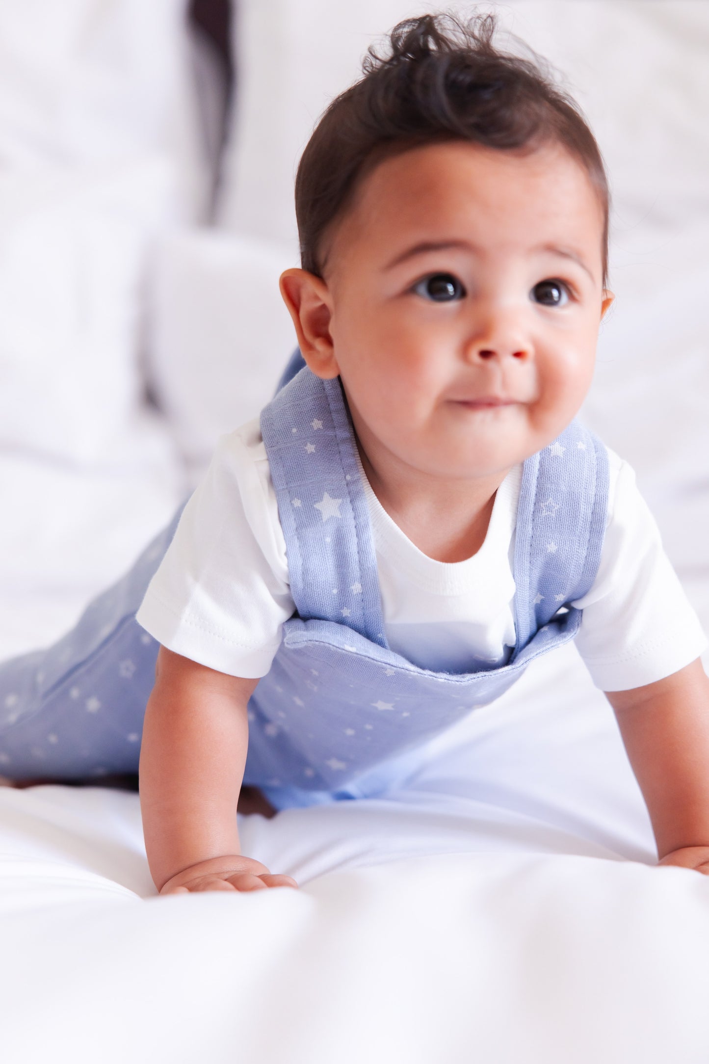 Organic Two-Piece Set (White Bodysuit+ Starry Blue Muslin Jumpsuit)