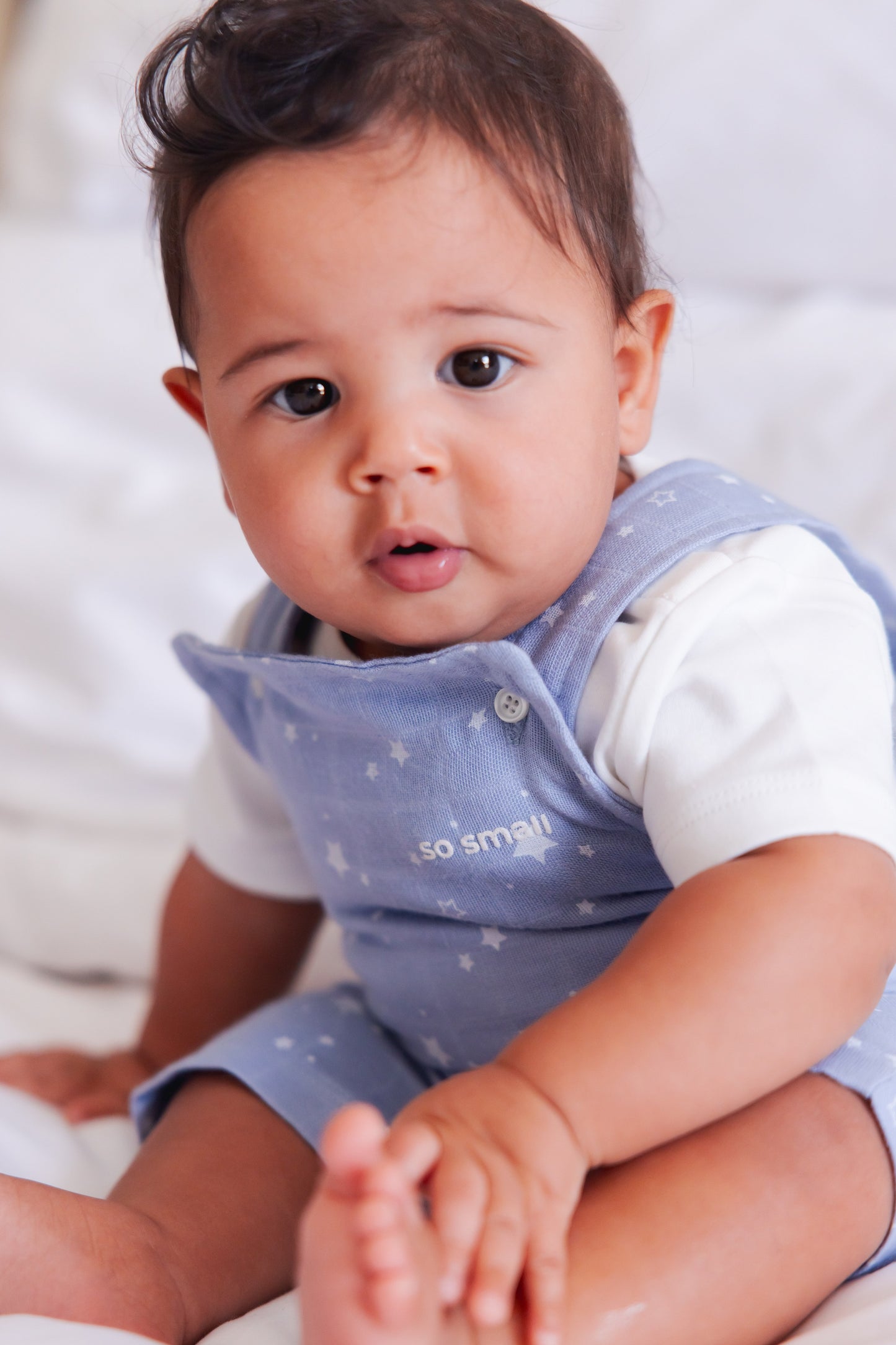 Organic Two-Piece Set (White Bodysuit+ Starry Blue Muslin Jumpsuit)