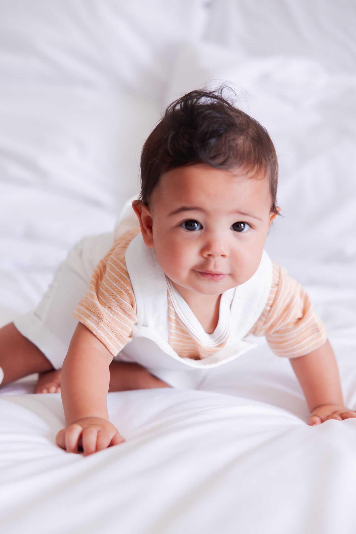 Organic Two-Piece Set (Pumpkin Striped Bodysuit+ White Muslin Jumpsuit)