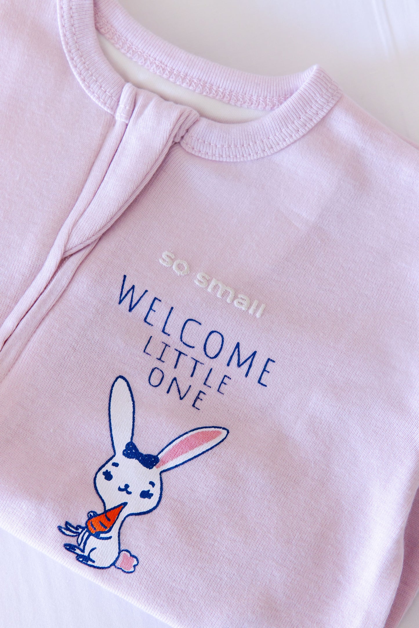 Organic Zipper Footie- Welcome Little One in Bon Bon