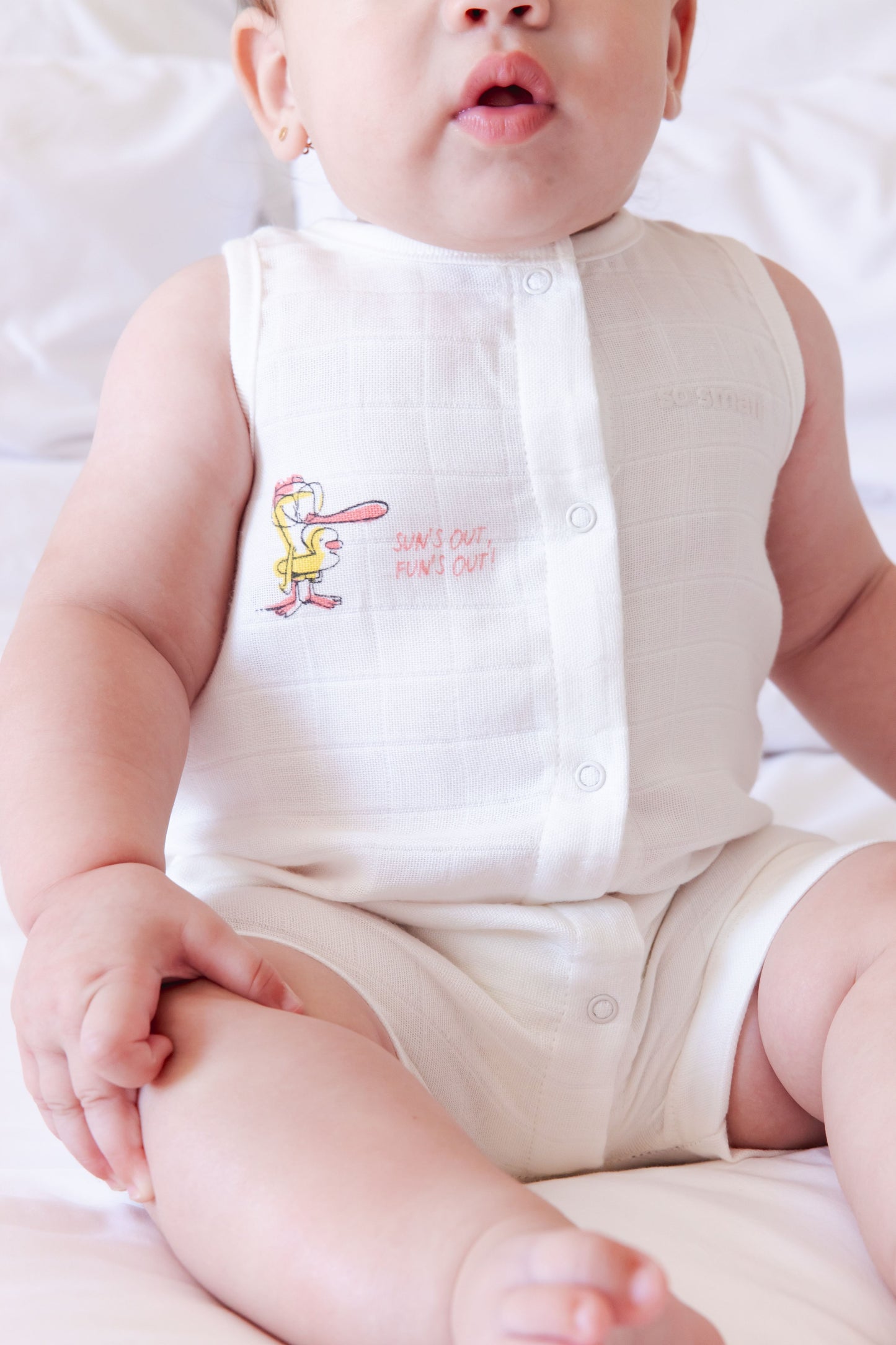 Organic Woven Muslin Sleeveless Romper- Sun’s Out Fun’s Out