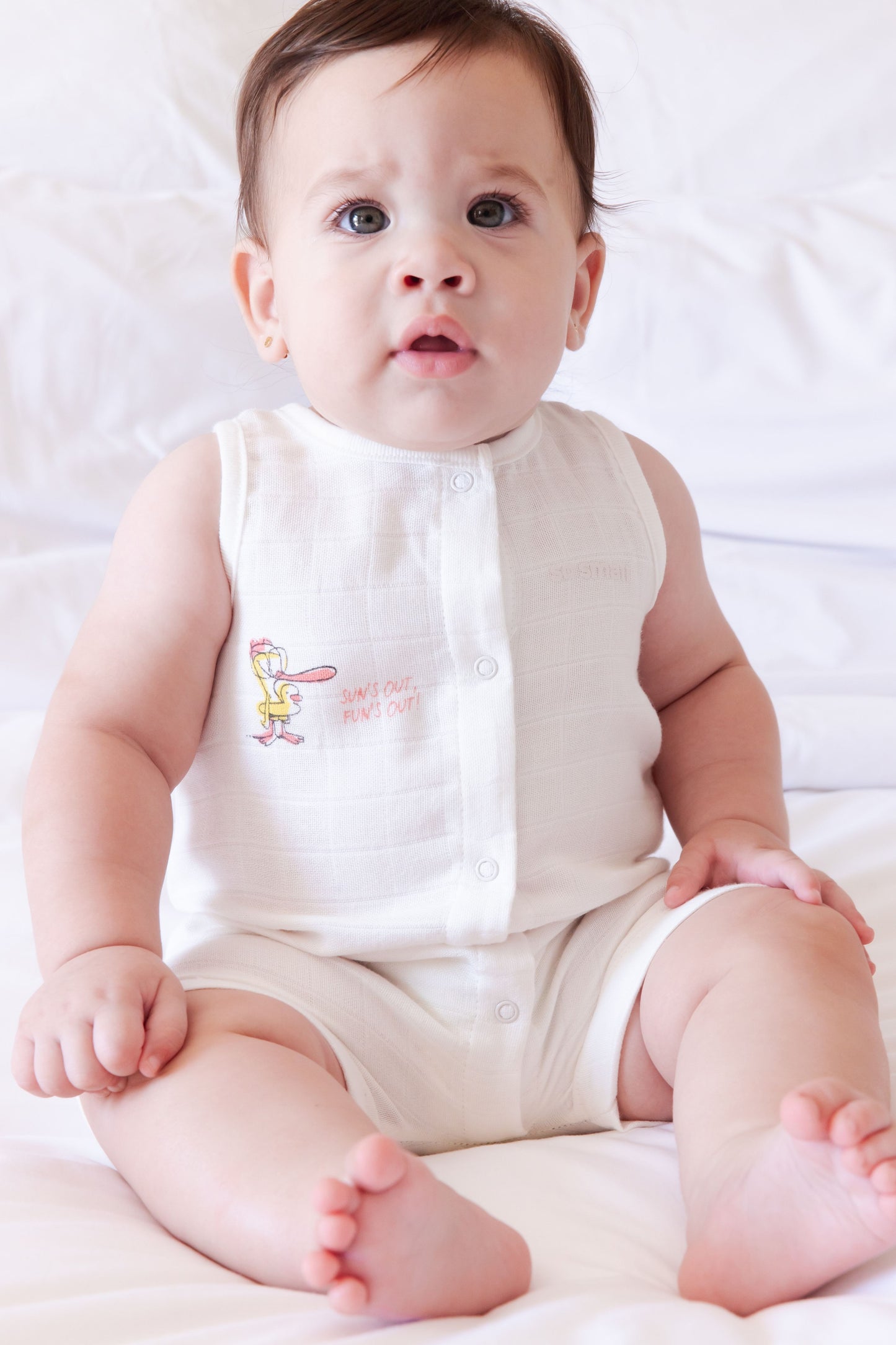 Organic Woven Muslin Sleeveless Romper- Sun’s Out Fun’s Out