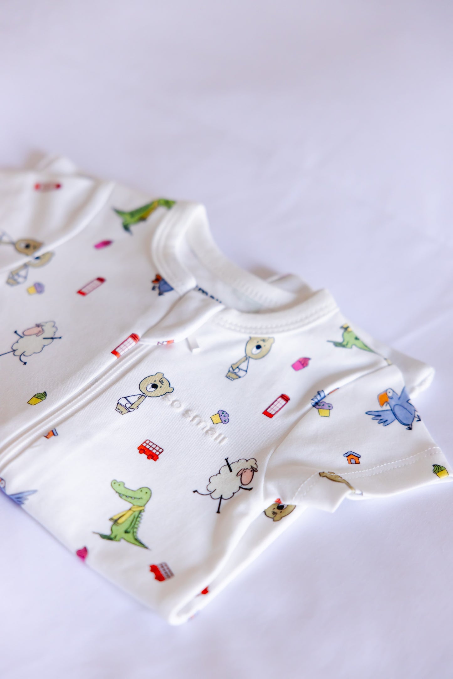 Organic Half-Sleeved Zipper Romper- Playdates & Cupcakes