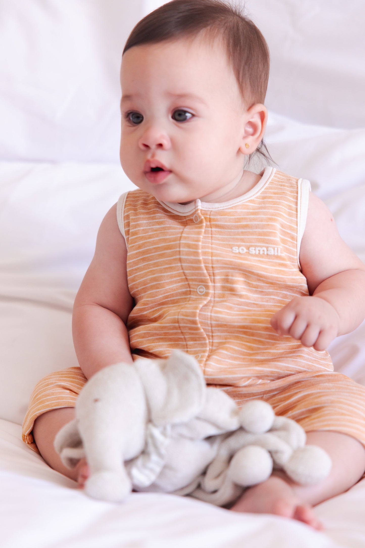 Organic Sleeveless Romper -Pumpkin Striped