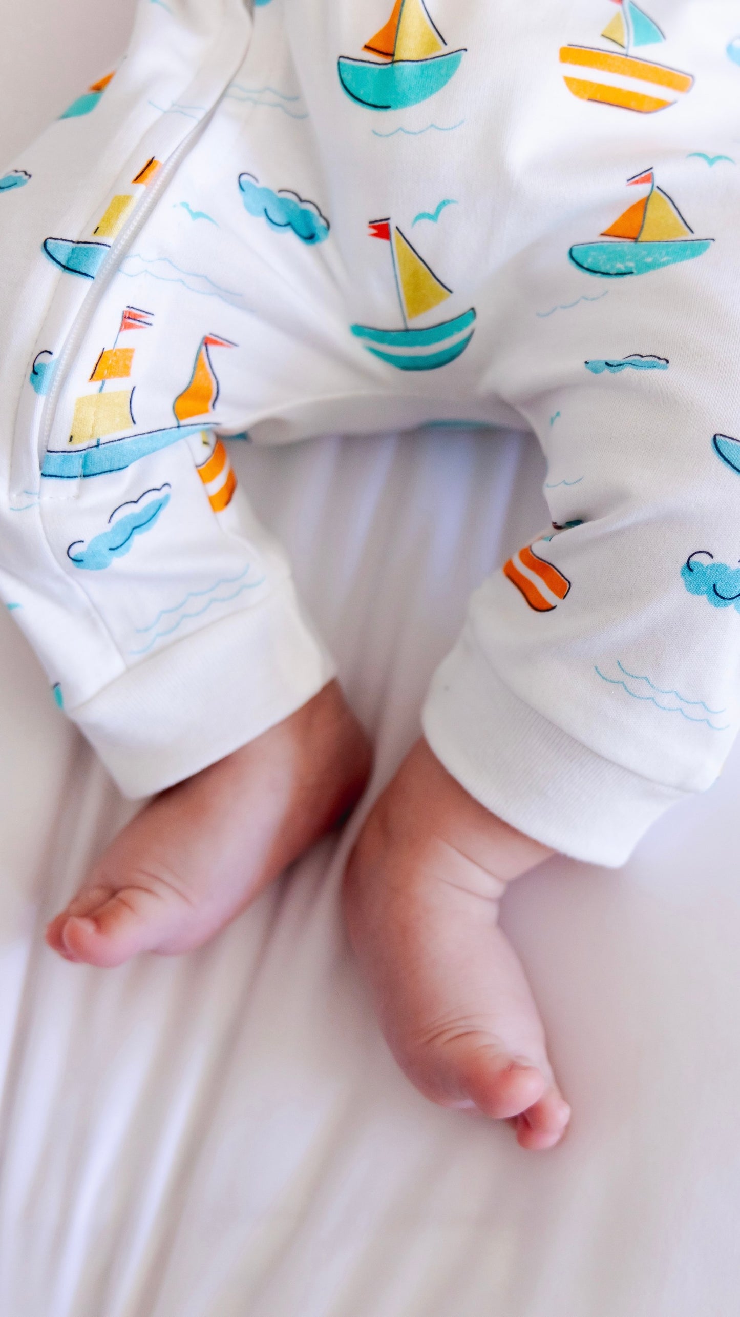 Organic Footless Zipper Onesie -Let’s Sail Away Baby