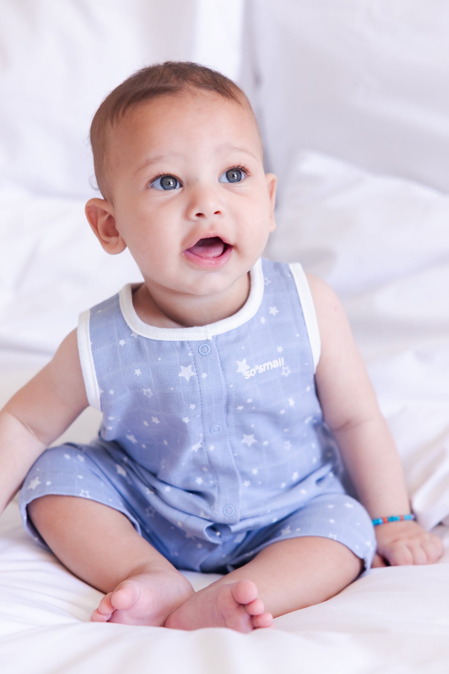 Organic Woven Muslin Sleeveless Romper - Starry Blue