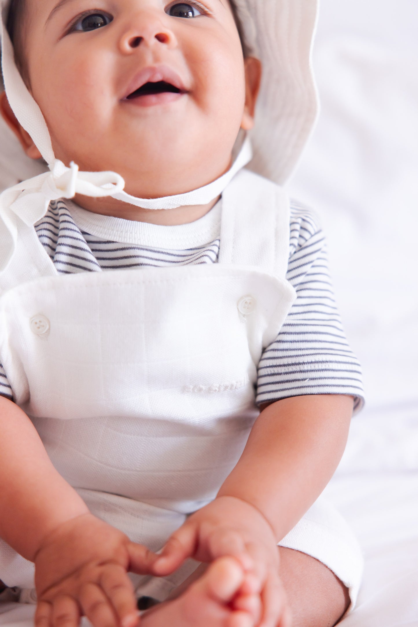 Organic Two-Piece Set (Barely Blue Striped Bodysuit+ White Muslin Jumpsuit)